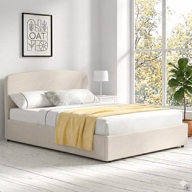 OAT Home Delamere Modern Upholstered Ottoman Storage Bed in Beige, 180 x 200 cm