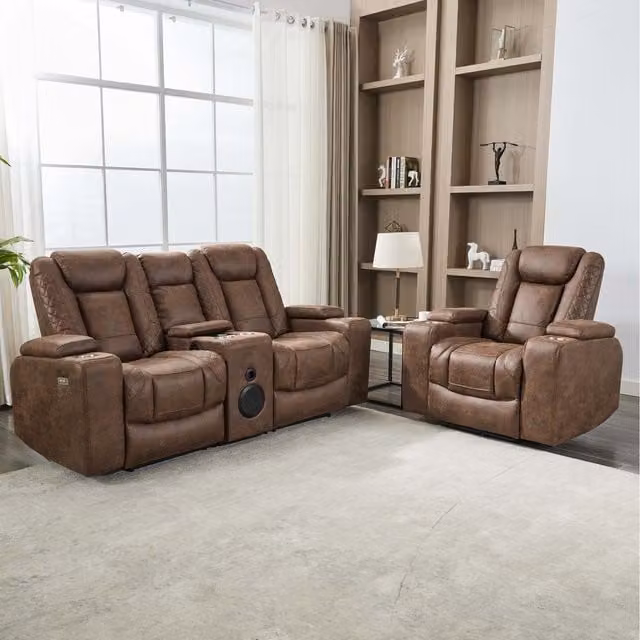 More4Homes Ashton 1 and 2 Seater Fabric Auto Recliner Sofa Set in Brown