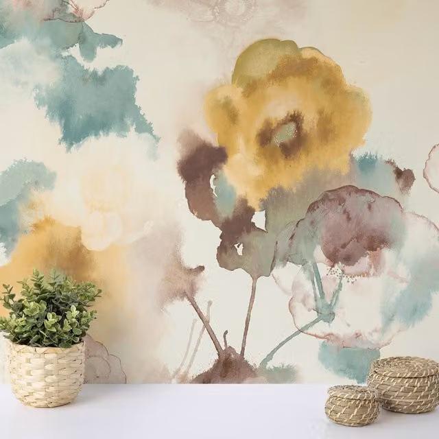 Wallquest Multi Watercoloured Floral Botanical Paper Wallpaper in Multicolour and Yellow