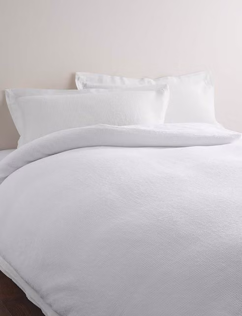 M&S White Cotton Rich Waffle Bedding Set