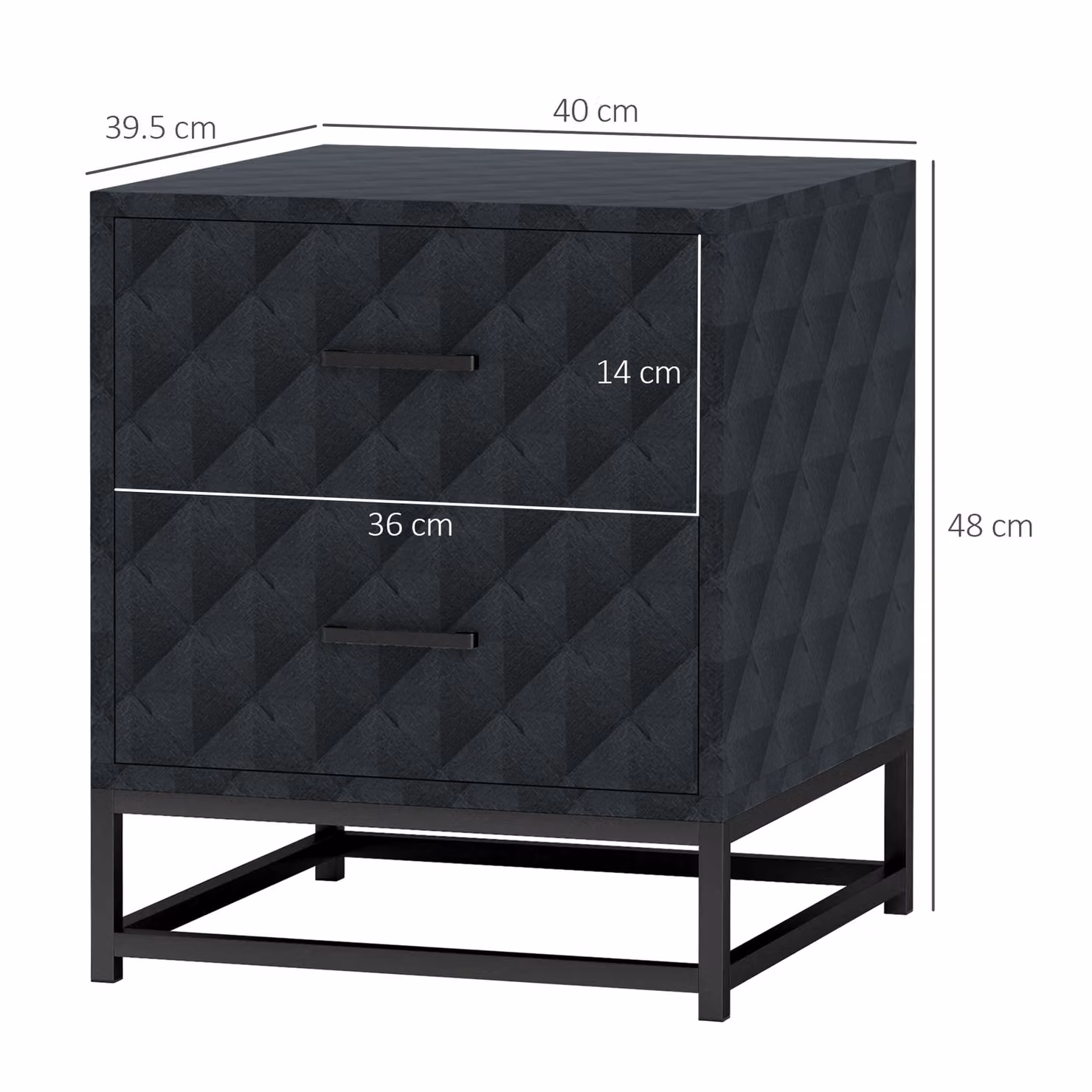 HOMCOM Set of 2 Modern Black Bedside Tables with 2 Drawers and Steel Legs – 3