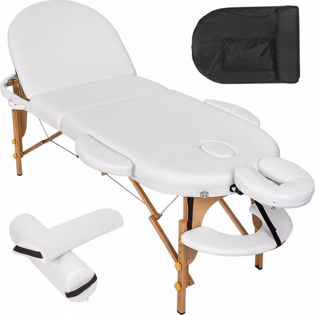 Tectake Oval Massage Table with Padding Rolls in White