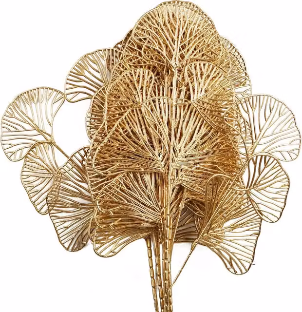 Golden Leaf Flower Arrangement Decoration in Gold and White Metal