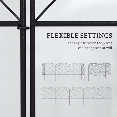 Outsunny Black Powder-Coated Metal Palisade Garden Fencing, H: 80 cm x W: 3 m – 4