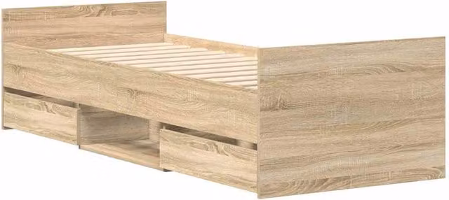 Berkfield Home Durable Bed Frame with Headboard and Footboard in Sonoma Light Oak, W/D/H: 100 x 200 cm