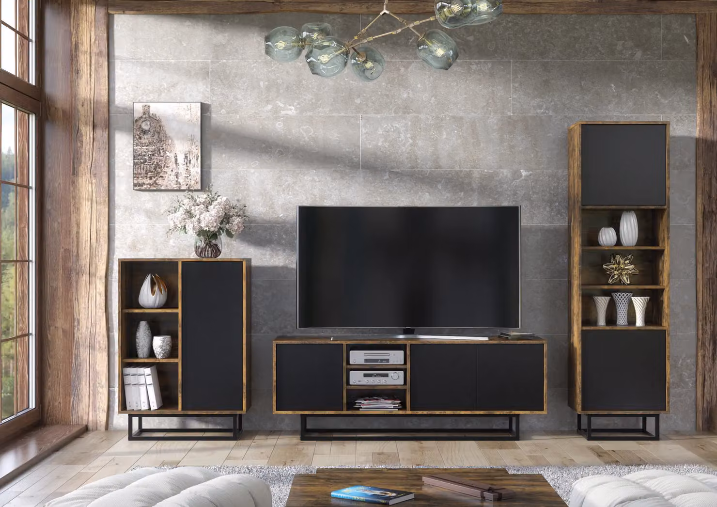 Mex Furniture LTD Industrial Style Sideboard in Dark Brown, W: 100 cm, H: 70 cm, D: 35 cm – 4