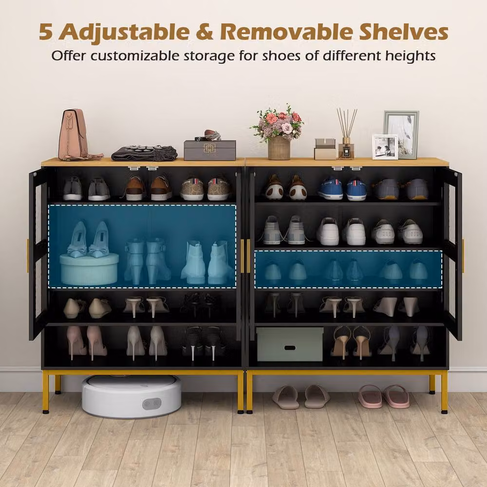 Costway Modern 5-Tier Wooden Shoe Cabinet with Glass Doors in Black – 5