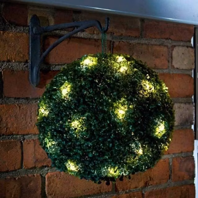 MANTRARAJ Solar Powered 20 LED Flower Lights Topiary Ball Garden Decoration, Green, Diameter: 28 cm – 1