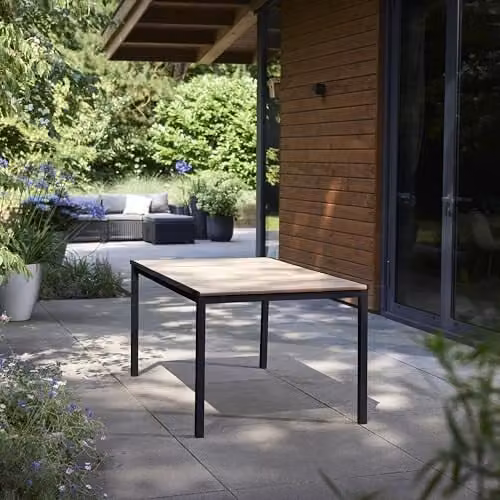 Keter Porto Rectangular Outdoor Dining Table in Brown and Grey with Powder Coated Steel Frame – 2