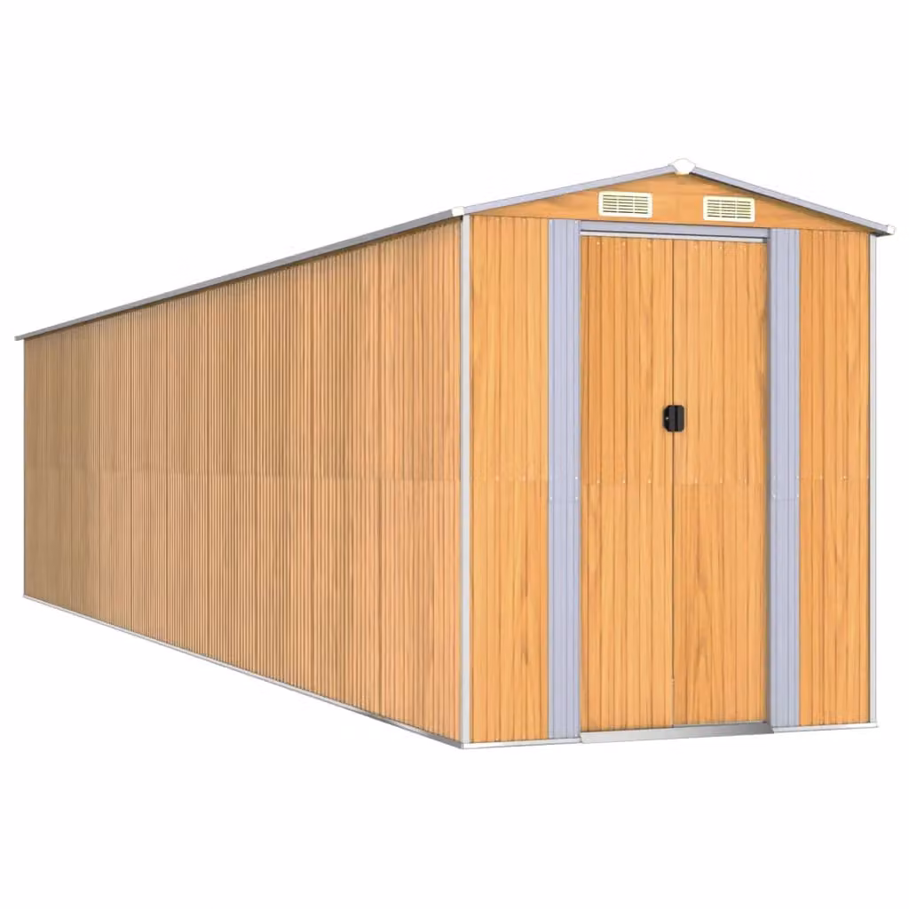 Berkfield Home Garden Shed in Light Brown, Galvanised Steel with Sliding Doors and Side Vent, W/D/H: 192 x 855 x 223 cm – 2