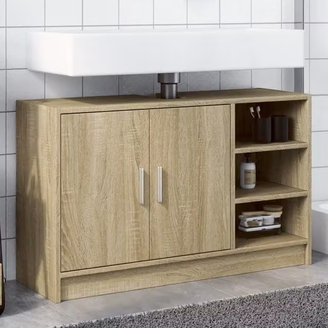Berkfield Home Sonoma Oak Sink Cabinet in Brown, W/D/H: 90 x 29 x 55 cm
