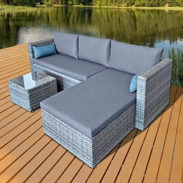 Oseasons Hampton KD Rattan 3 Seat Chaise Lounge Set in Grey