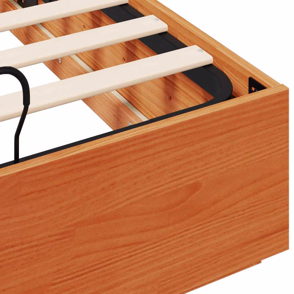 Berkfield Home Modern Solid Pine Ottoman Bed Frame with Storage, Wax Brown, W/D/H: 140 x 190 cm – 4