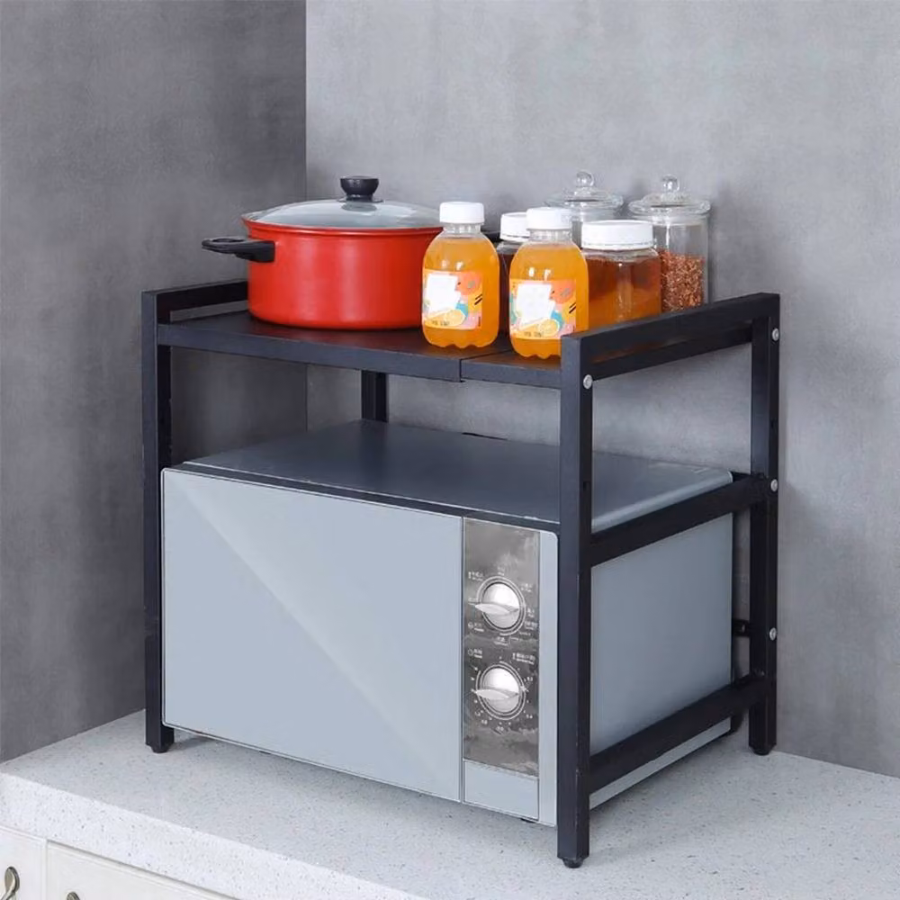 SPETLEK 2 Tier Microwave Oven Shelf Rack Stand Storage Organizer in Black with Adjustable Shelves – 3