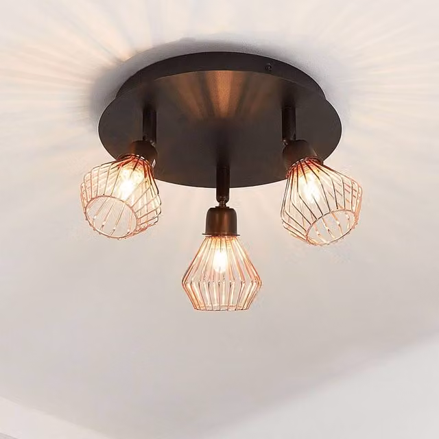 Wyld and Coco Industrial 3-Head Adjustable Copper and Black Metal Ceiling Light – 1