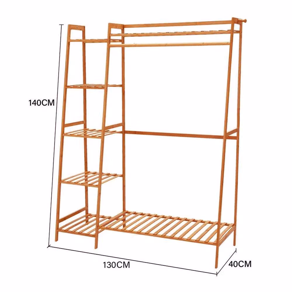 EONLION Bamboo Wood Clothes Rail Rack in Brown, W: 50 cm, H: 140 cm, D: 50 cm – 2