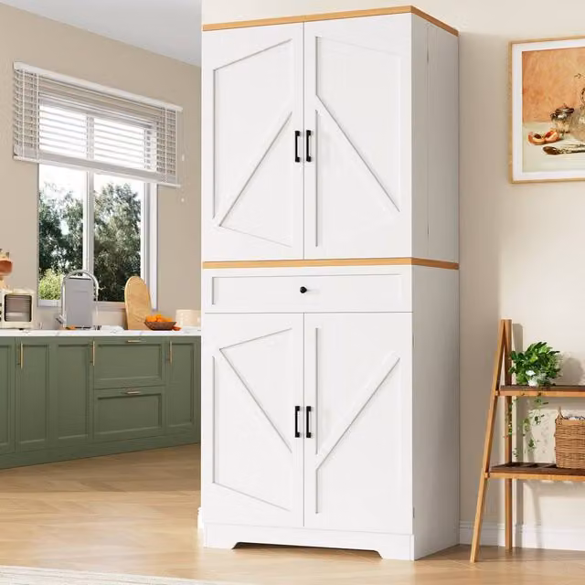 BTM White Modern Tall Kitchen Snack Cabinet and Sideboard with Hinged Doors, W/D/H: 40 x 40 x 180 cm – 1