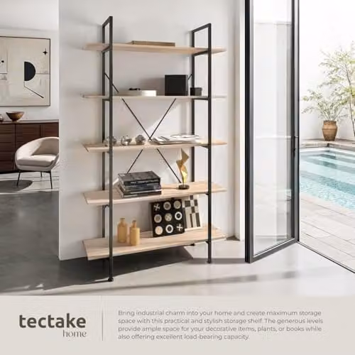 tectake Glasgow Industrial Ladder Shelf with 5 Shelves in Brown, H 179.5 x W 106.0 x D 34.5 cm – 3