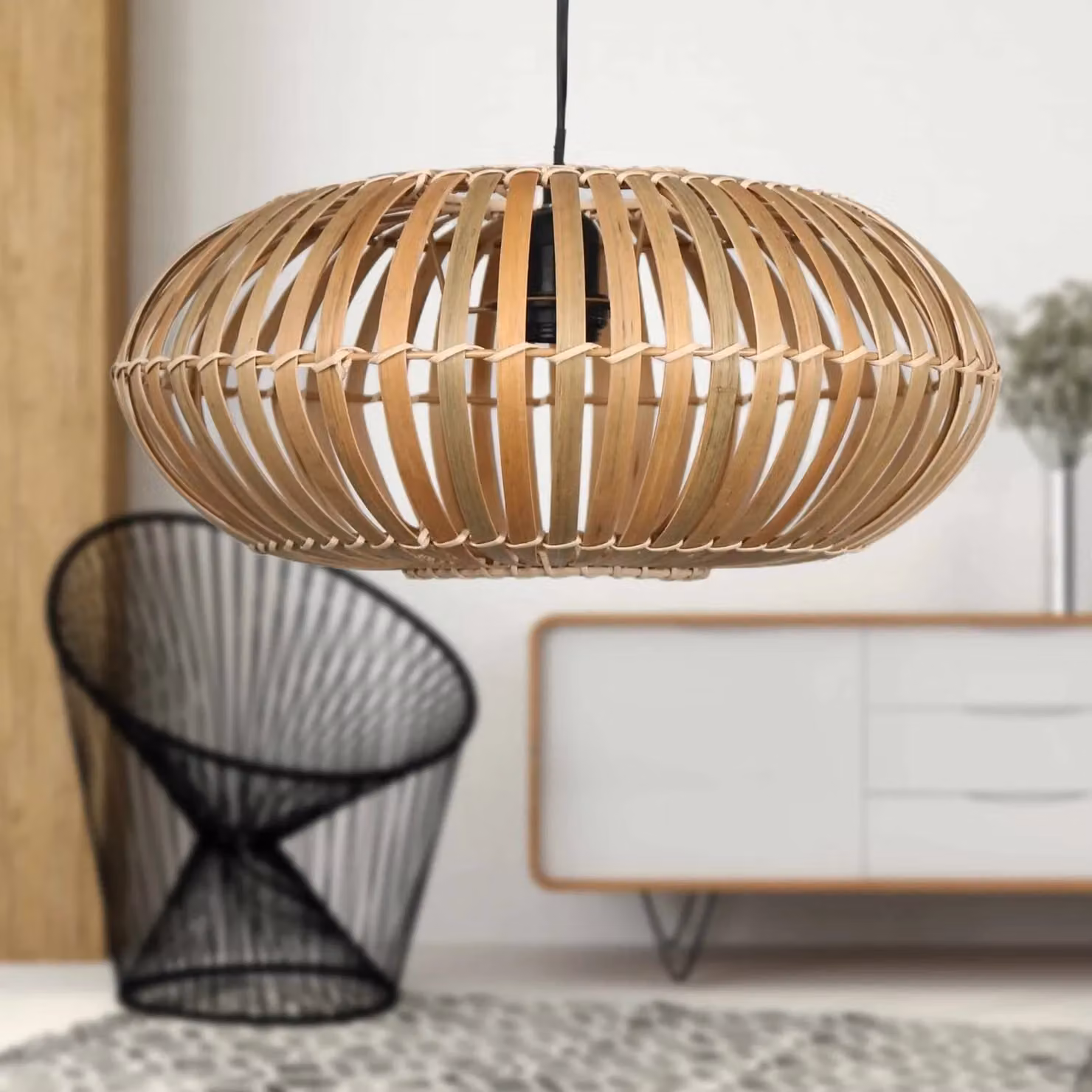 First Choice Lighting Loren Bamboo Natural Round Pendant Lightshade in Brown and Beige – 3