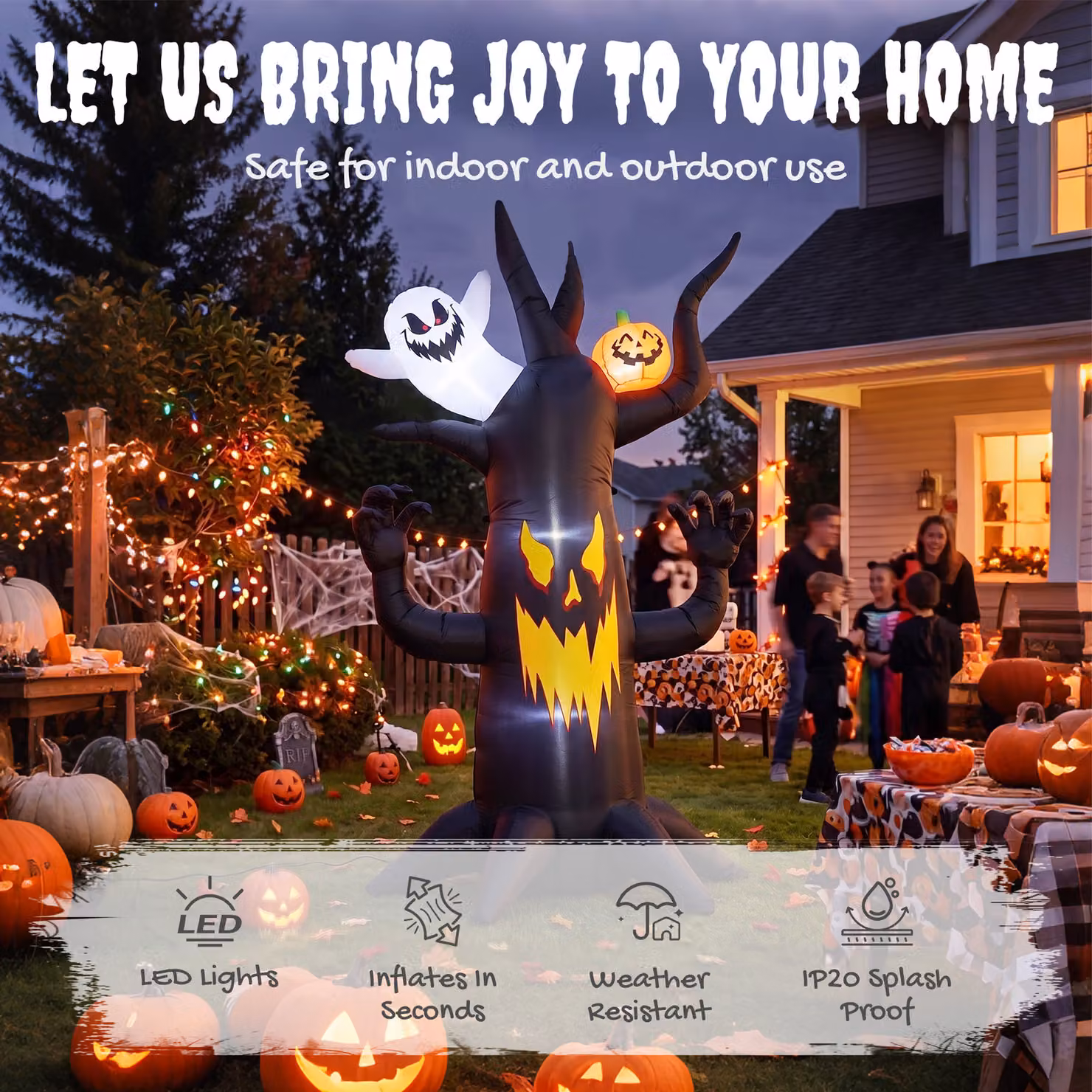 Outsunny 8 FT Halloween Inflatable Spooky Tree with Ghost and Pumpkin, Multicolour Blow Up Decoration for Indoor and Outdoor Use – 3
