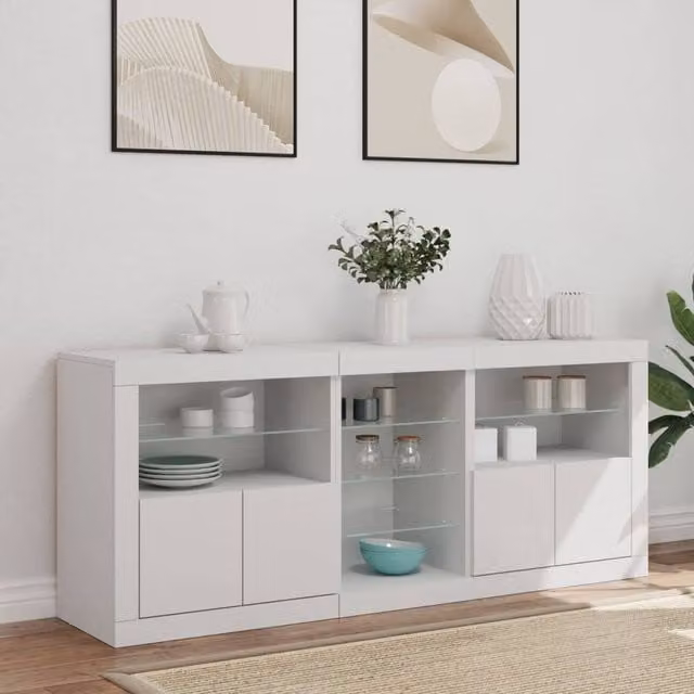 Berkfield Home Modern White Sideboard with Integrated LED Lights, W/D/H: 162 x 37 x 67 cm – 1