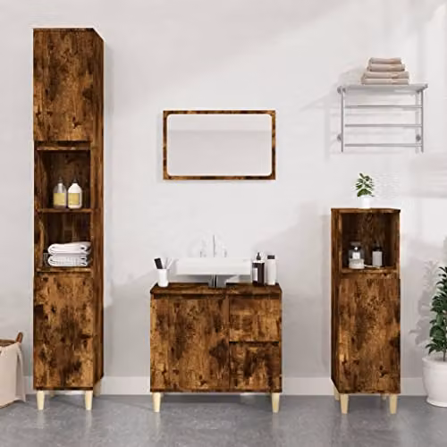 vidaXL Scandinavian Style Bathroom Storage Cabinet in Smoked Oak Brown with Hinged Doors – 2