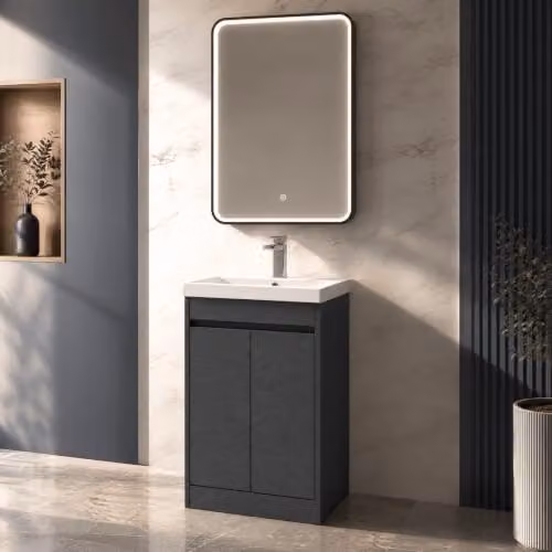 Balterley Chartley 2 Door Floor Standing Bathroom Vanity Unit with Basin and LED Lighting, Graphite Grey, W/D/H: 52 x 39.5 x 83.5 cm – 6