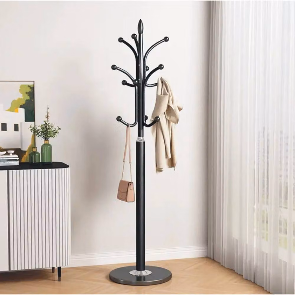 VOGREX Modern Black Coat Stand with 12 Hooks and Umbrella Holder, Height: 180 cm – 3