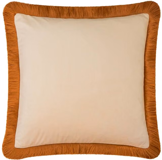 Furn Halo Fringed Velvet Cushion in Beige, W x D: 50 x 50 cm