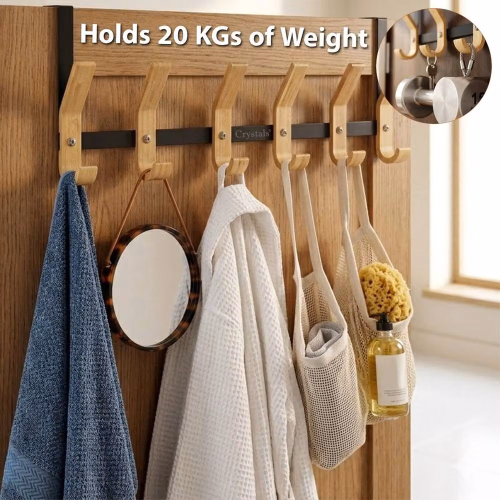 Havendro 12-Hook No-Drill Over Door Coat and Towel Rack in Sand Wood Finish – 4