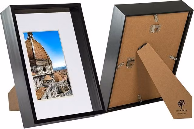Nicola Spring Pack of 2 Rectangular 3D Deep Box Photo Frames with A5 Mount, A4 Size, Black and White