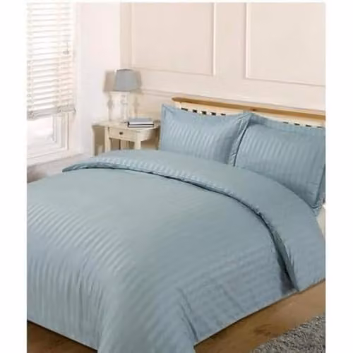 Brentfords Satin Stripe Microfibre Duvet Cover and Pillowcase Set, Blue, W/D/H: 180 x 200 cm – 1