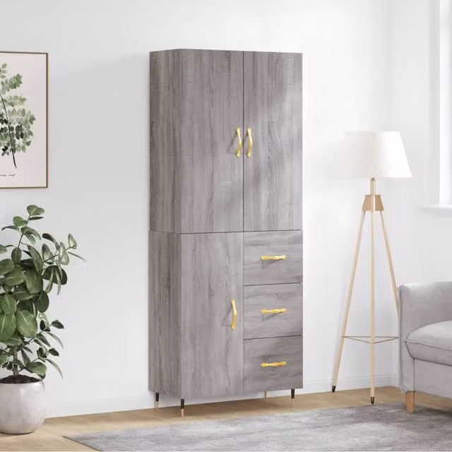 Berkfield Home Grey Sonoma Modern Highboard W/D/H: 69.5 x 34 x 180 cm