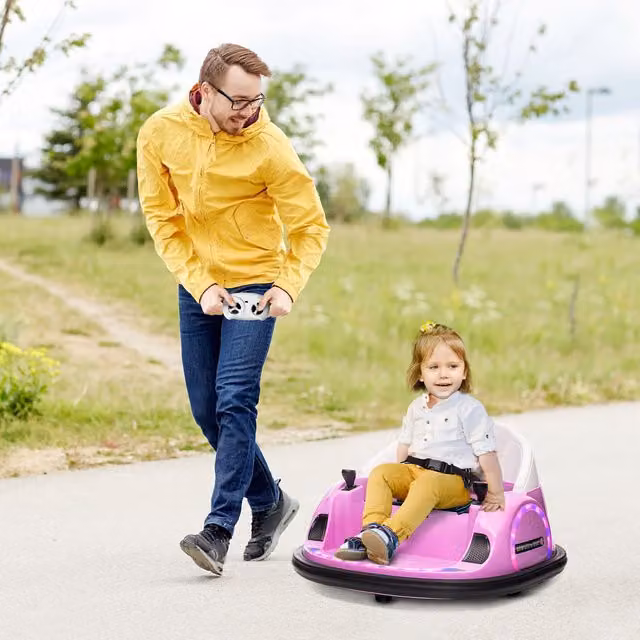 AIYAPLAY 12V Kids Bumper Car with Remote Control and 360 Degree Rotation, Pink