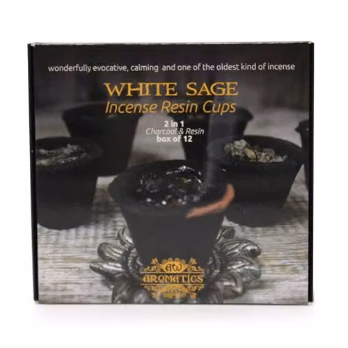 Ancient Wisdom KDMD Box of 12 White Sage Resin Cups in Black