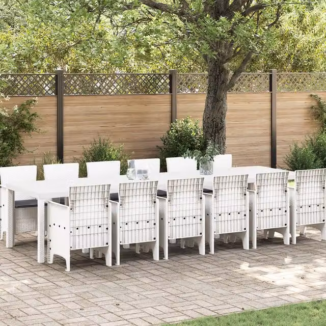 Berkfield Home 13 Piece White Poly Rattan Garden Dining Set with Cushions