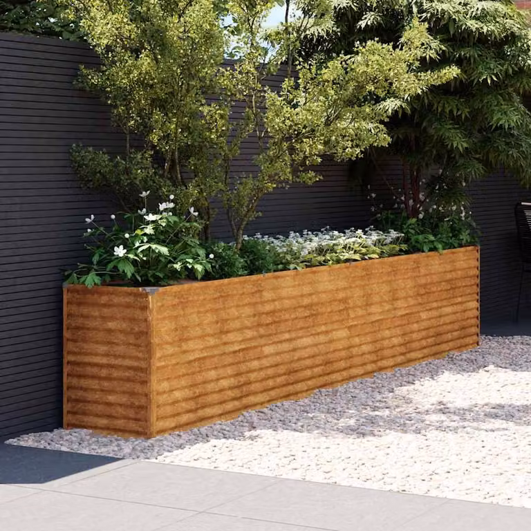 Berkfield Home Brown Corten Steel Raised Garden Bed W: 385 cm, D: 50 cm, H: 69 cm