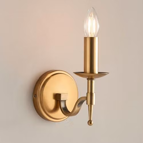 Netlighting Stanford Antique Brass Single Wall Light with Transparent Glass Cylinder and E14 Bulb in Gold – 2
