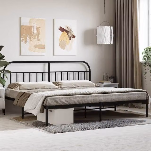 Berkfield Home Metal Bed Frame with Headboard in Black, 200 x 200 cm – 1