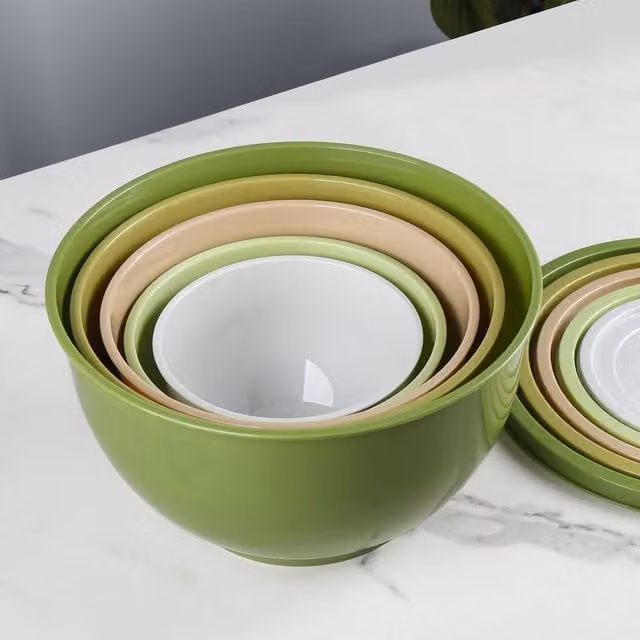 Greentainer 5-Piece Nesting Plastic Bowls with Snap Lids in Multicolour for Kitchen Storage – 1