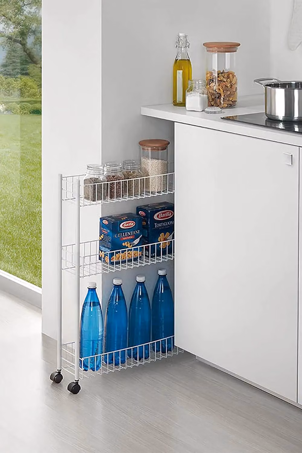 Metaltex Fino 3-Tier Extra-Slim Metal Trolley with Wheels, White, W/D/H: 16 x 16 x 72 cm – 2