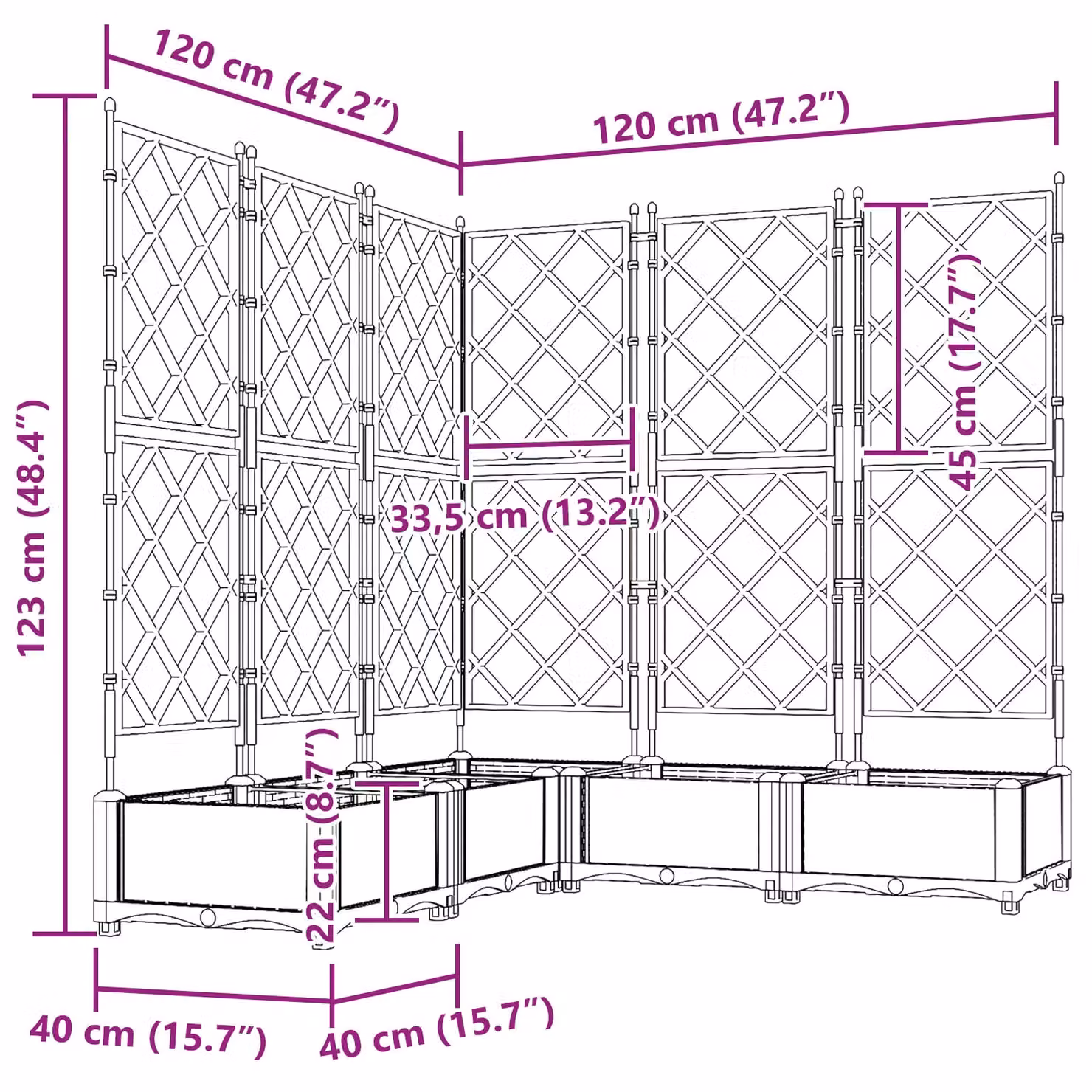 Berkfield Home Garden Planter with Trellis, 5 Piece Set, Black, W/D/H: 120 x 120 x 125.5 cm – 7