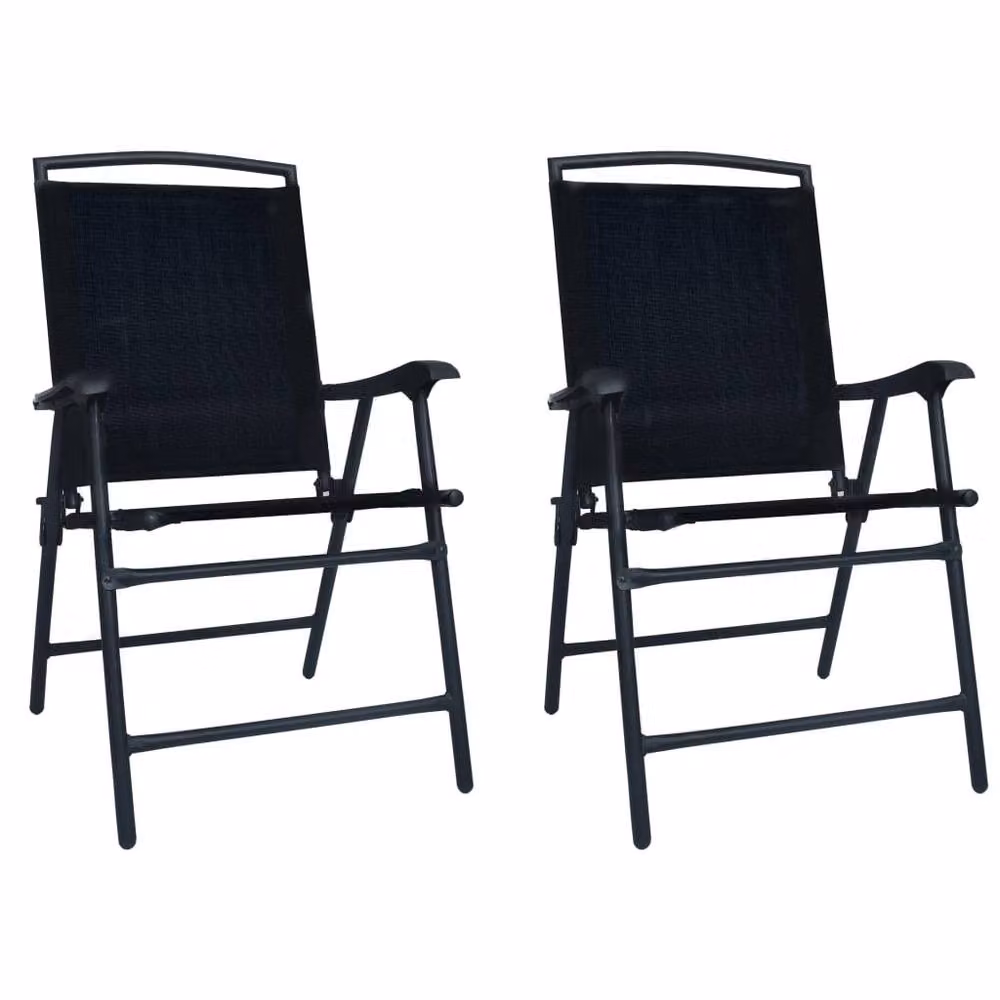 Berkfield Home Set of 2 Comfortable Folding Garden Chairs in Black Texilene – 2