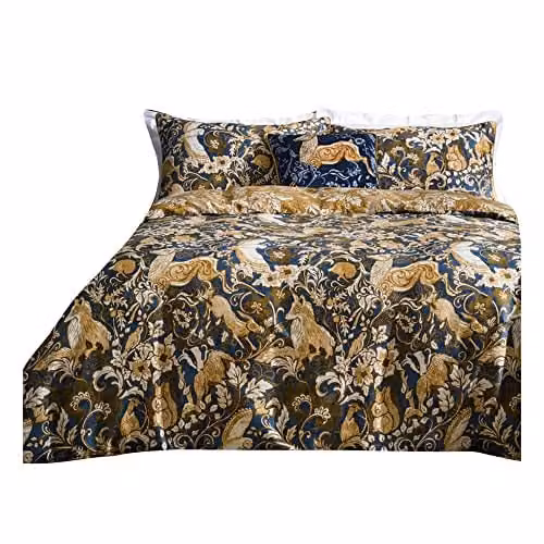 Paoletti Harewood Animal 100% Cotton Duvet Cover and Pillowcase Set, Blue, 90 x 200 cm – 1