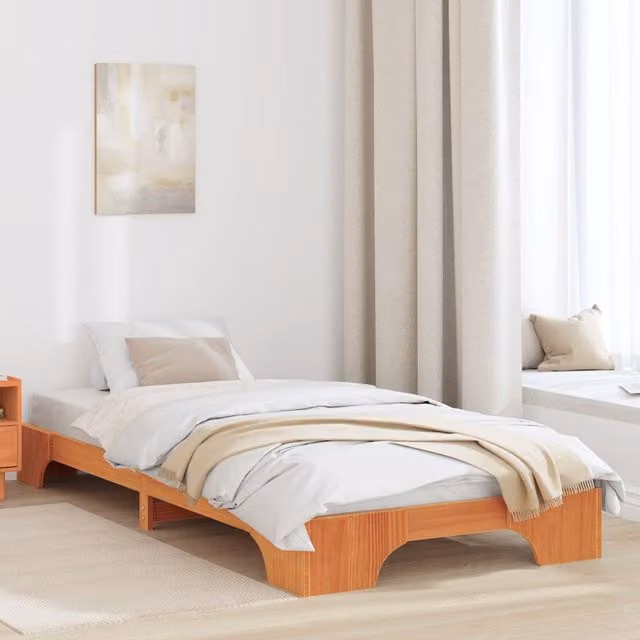 Berkfield Home Minimalist Solid Pine Wood Bed Frame in Waxed Brown, W/D/H: 90 x 200 cm