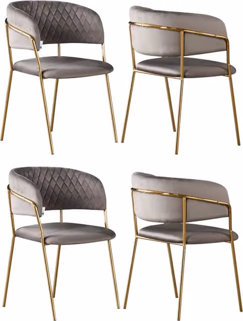 Life Interiors Atarah LUX Set of 4 Velvet Dining Chairs with Armrests in Grey and Gold