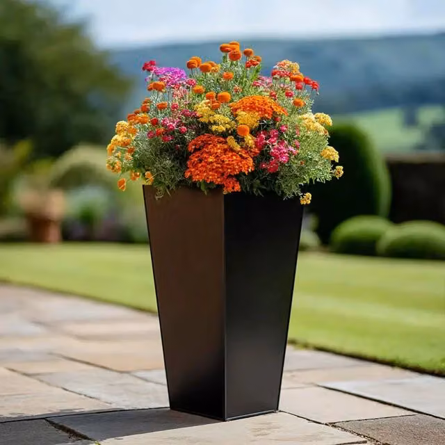 Access Garden Products Matte Black Galvanised Steel Tapered Square Planter Tub, Height: 70 cm
