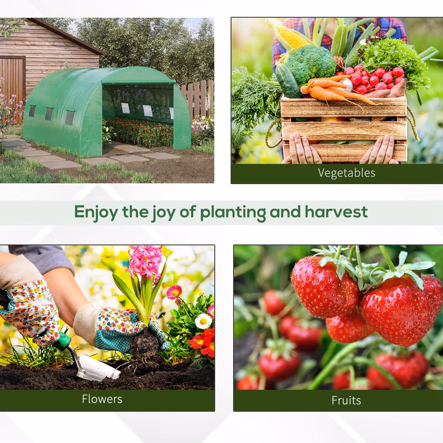 Outsunny Poly Tunnel Greenhouse in Green with PE Cover, Zippered Roll Up Door and 6 Windows, W/D/H: 4 x 3 x 2 m – 4