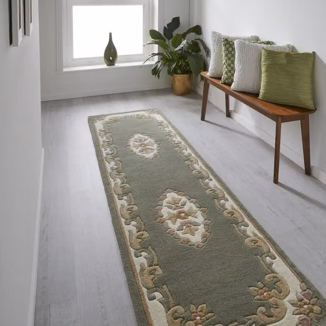 Melrose Interiors Green Antique Oriental Hand Tufted Wool Area Rug, W: 235 cm, D: 68 cm