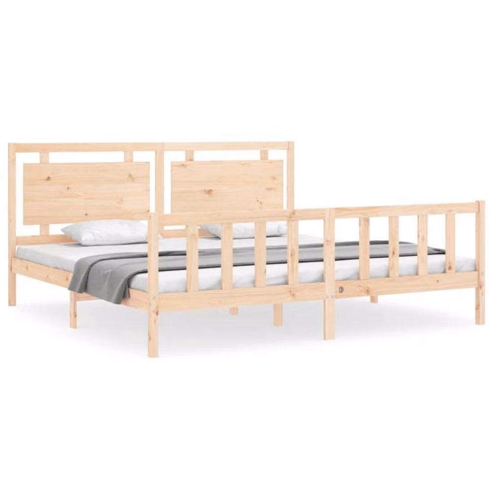 Berkfield Home Beautiful Bed Frame with Headboard in Natural Solid Pine, W/D/H: 200 x 200 x 100 cm – 2
